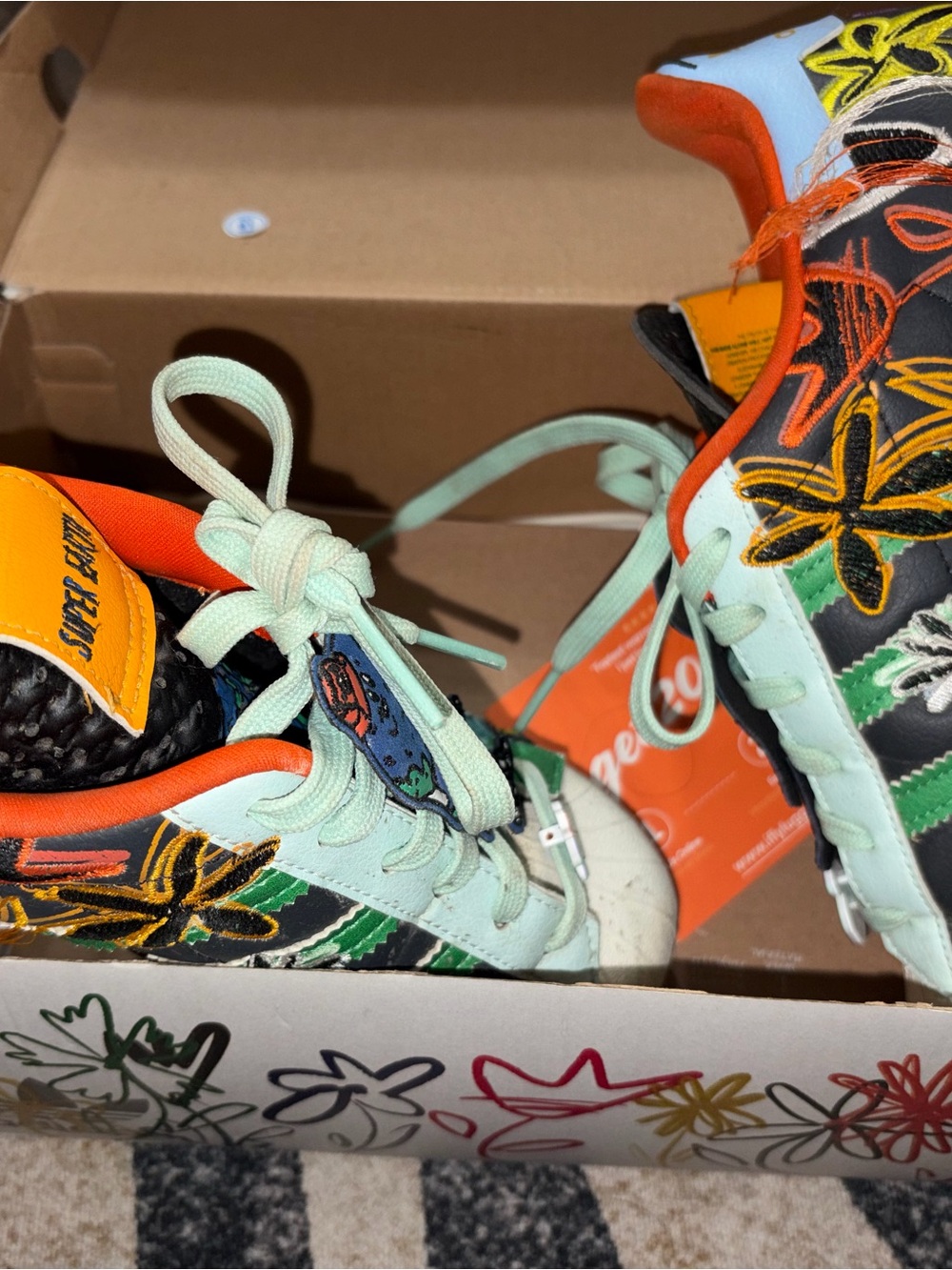 adidas Kids Floral Mint Green & Orange Accent Sneakers